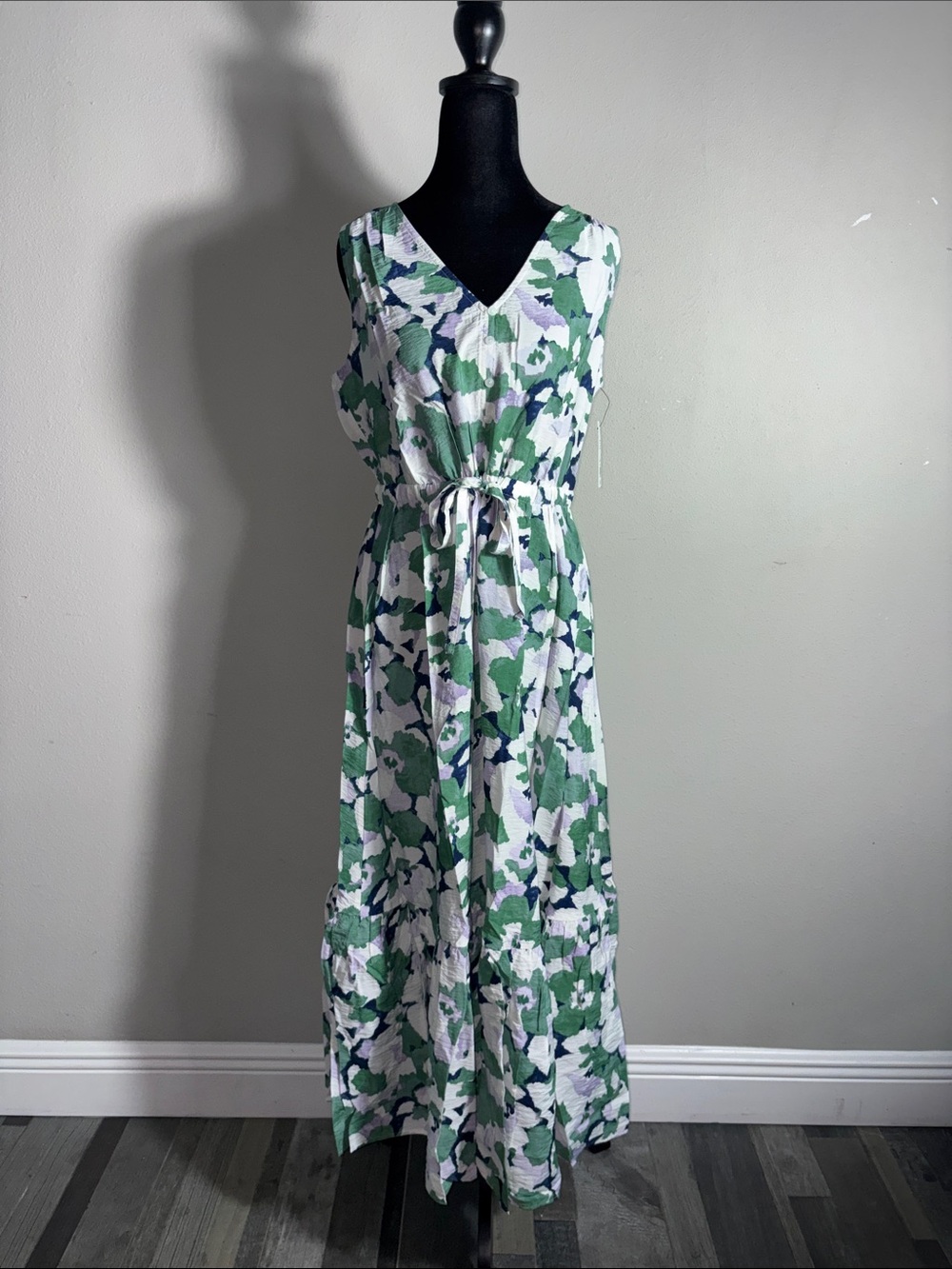 Sonoma Green and White Floral Maxi Dress with Tie Waist - Picture 2 of 8